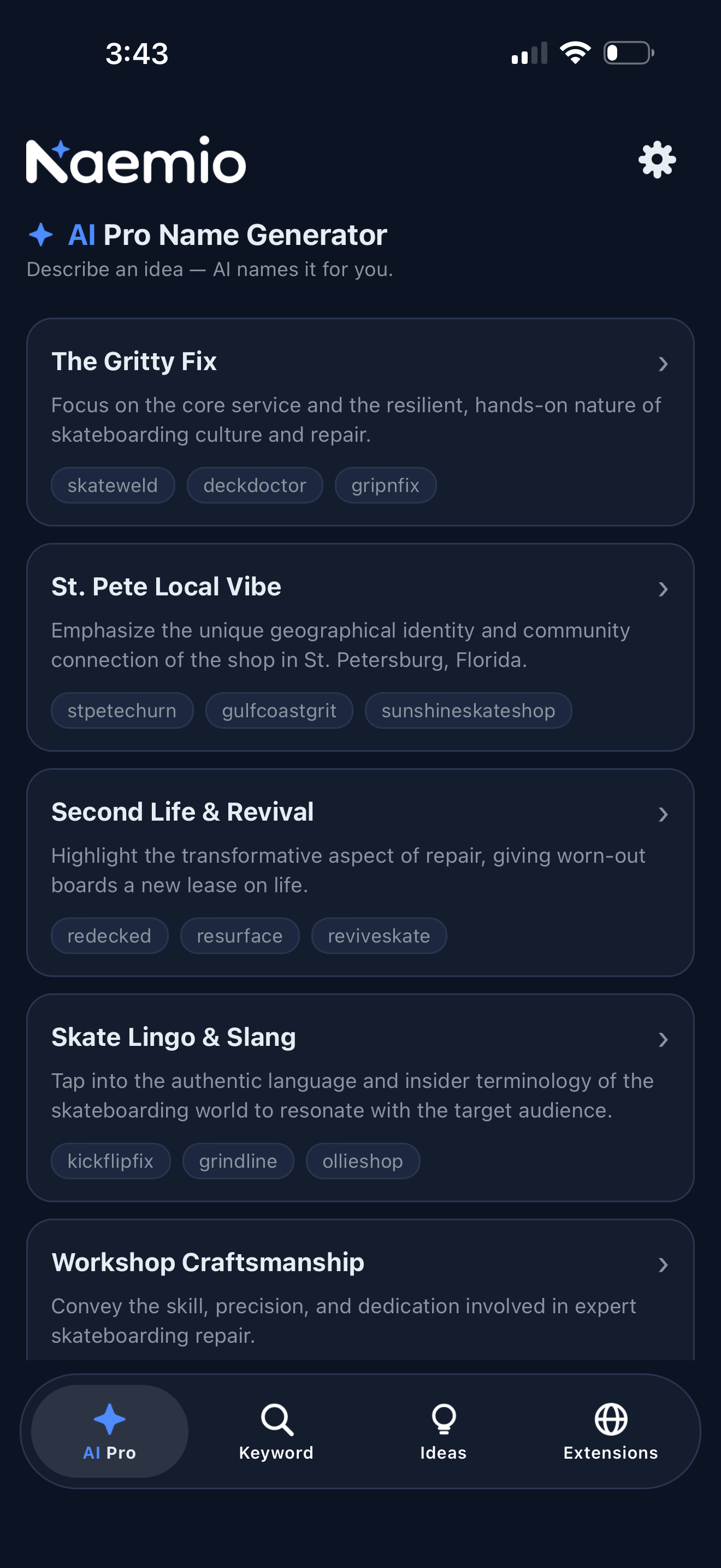 Naemio AI naming directions