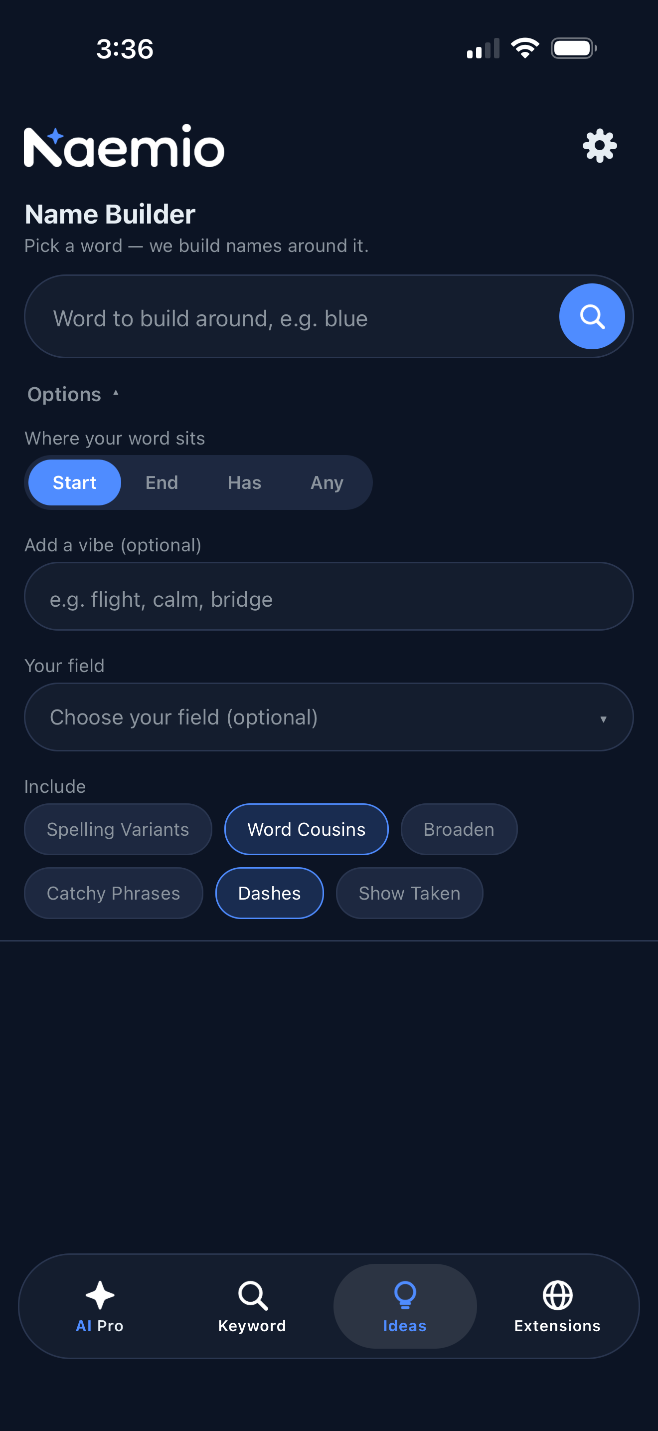 Name Builder — build names around a word