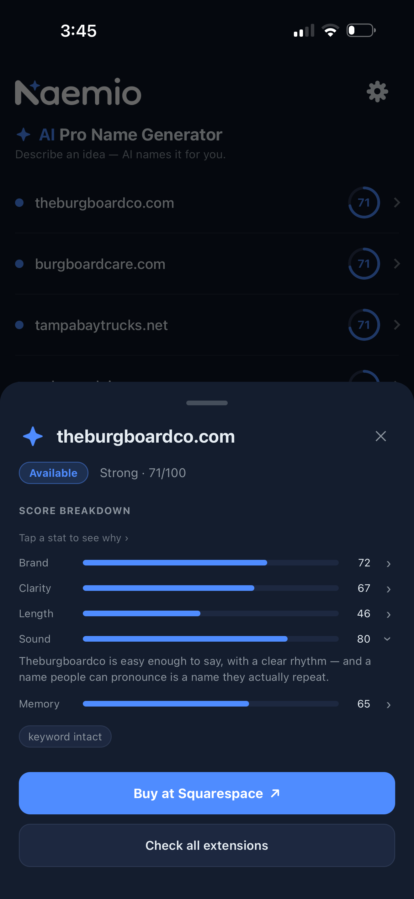 Naemio domain score breakdown